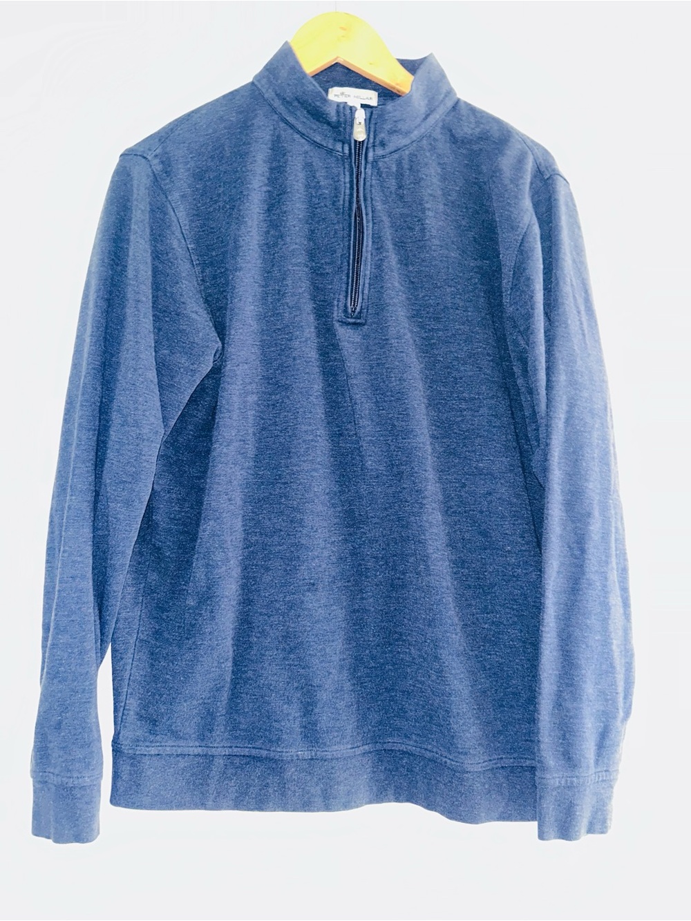Peter Millar Mens L Blue 1/4 Zip Mock Neck Cotton Knit Sweatshirt Solid Large